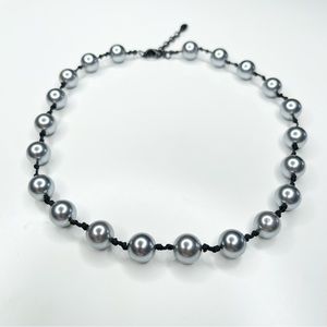 Dominique Cohen DOM Faux Pearl Hand Knotted Necklace in Silver/Black